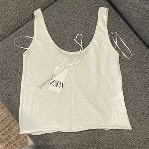 Zara White Sleeveless Crop Tank Top